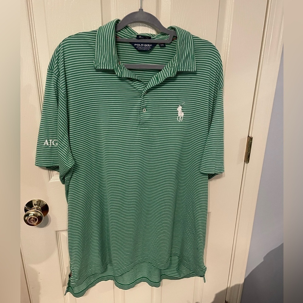 Polo Ralph Lauren golf Pima cotton green white stripe  polo